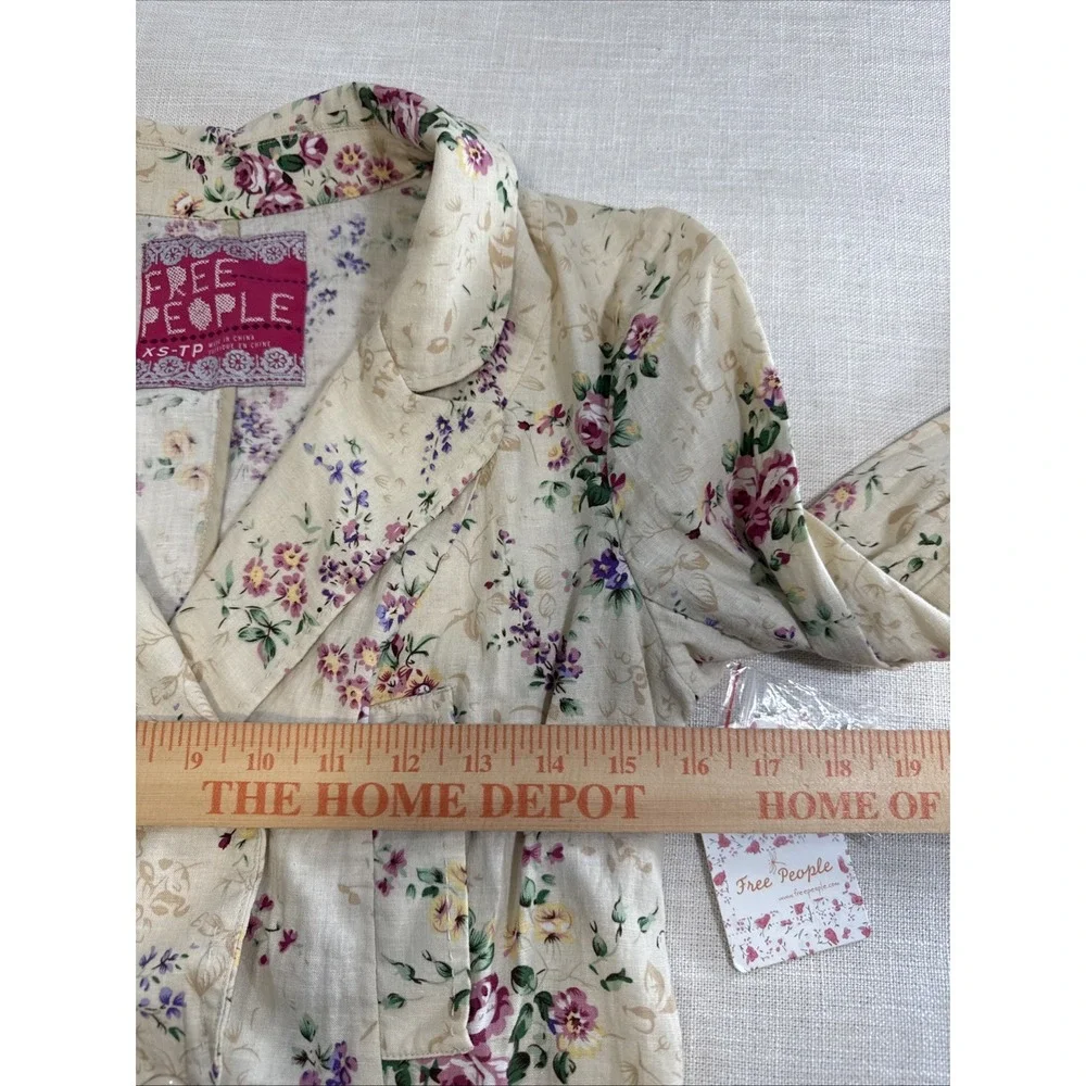 Free People Jacket XS Linen Blend Double Breast Boho Cottagecore Prairie